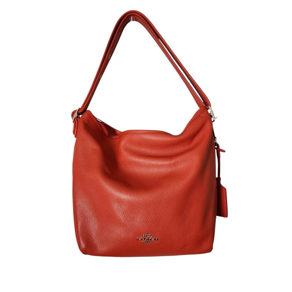 COACH Dufflette Leather Hobo Shoulder Bag Red Slouchy Large Tote - Picture 16 of 16